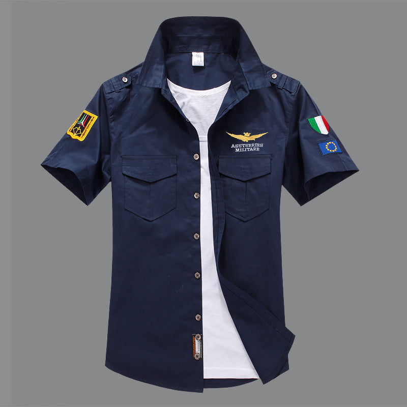 Short sleeve shirt shirt military fan embroidered shirt men's half sleeve