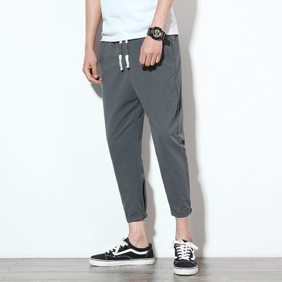 Cotton linen black men's harem pants