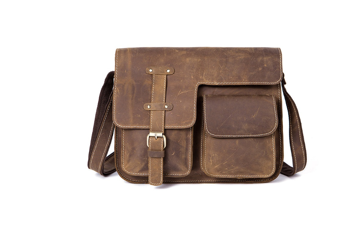 Retro Crazy Horse Leather Men's Crossbody Shoulder Crossbody Bag