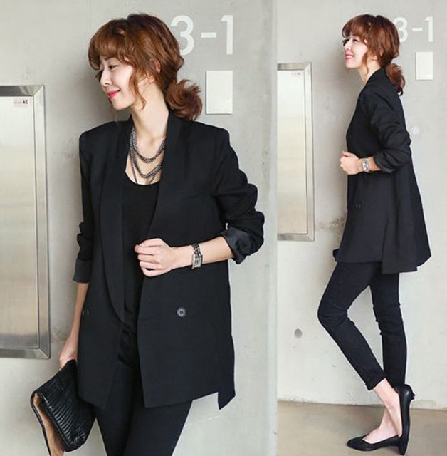 Solid Long Style Black Women Jacket and Blazer Female Notched Collar Asymmetrical Chic Ladies Blazers feminino