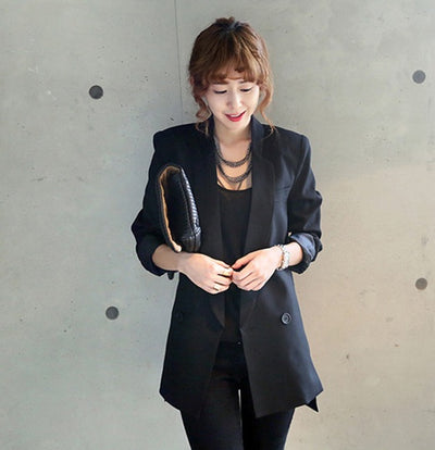 Solid Long Style Black Women Jacket and Blazer Female Notched Collar Asymmetrical Chic Ladies Blazers feminino