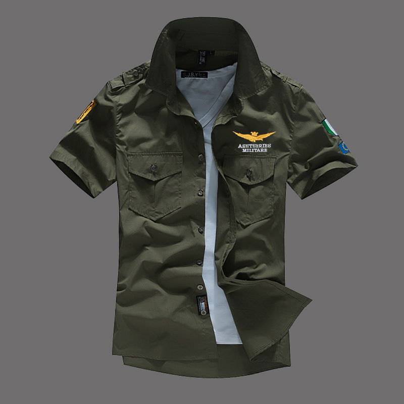 Short sleeve shirt shirt military fan embroidered shirt men's half sleeve