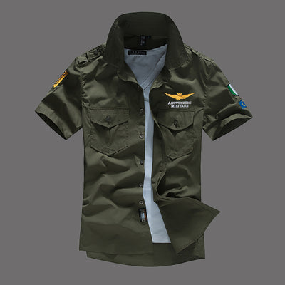 Short sleeve shirt shirt military fan embroidered shirt men's half sleeve