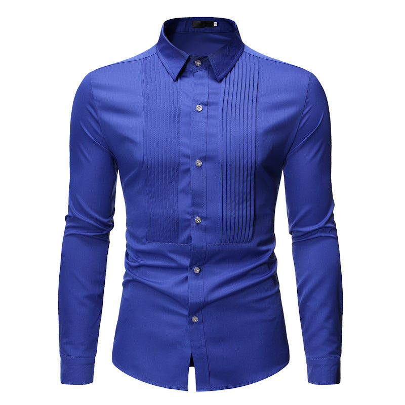 Royal Blue Wedding Tuxedo Shirt Men Brand Fashion Slim Fit Long Sleeve Mens Dress Shirts Business Casual Chemise Homme