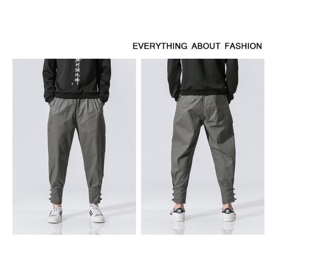 Cotton Linen Harem Pants Men Jogger Pants Male Fashion Autumn Casual Trousers Chinese Button Cross Pants Trousers