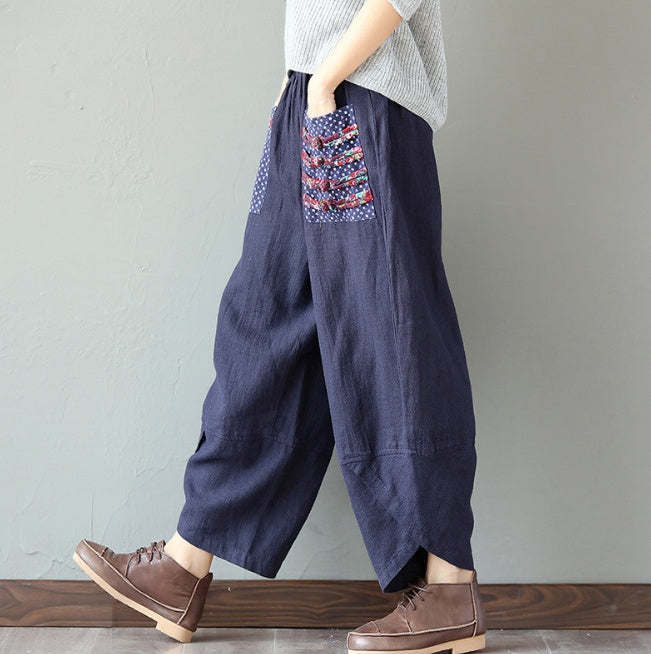 Cotton Linen Loose Trousers Women Wide Leg Pants