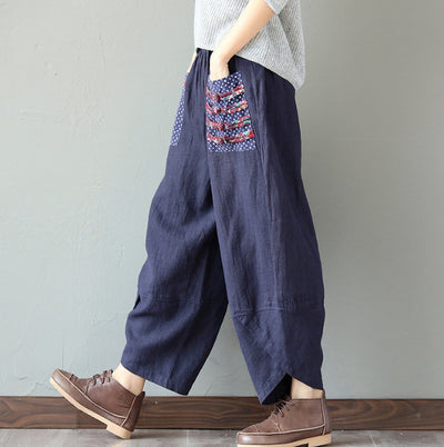 Cotton Linen Loose Trousers Women Wide Leg Pants