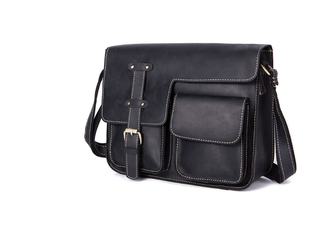 Retro Crazy Horse Leather Men's Crossbody Shoulder Crossbody Bag