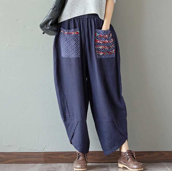 Cotton Linen Loose Trousers Women Wide Leg Pants