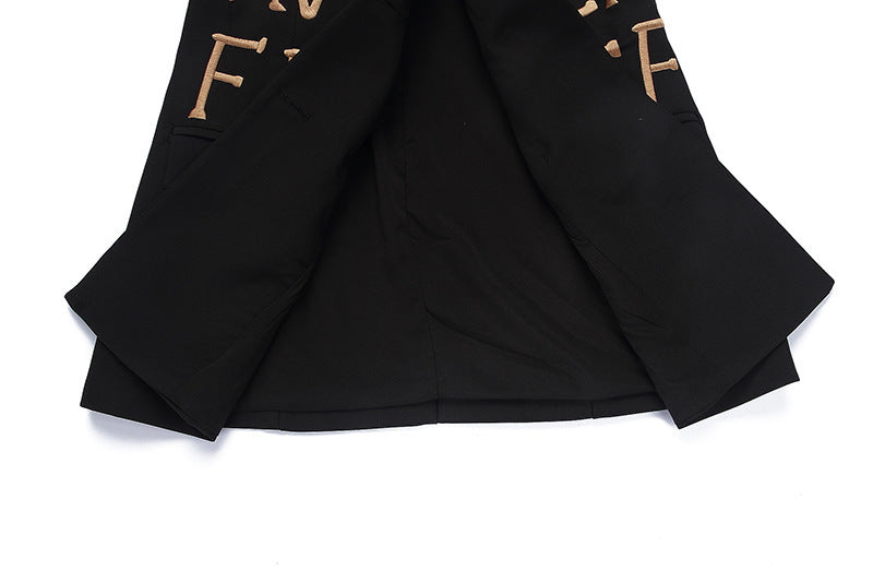 Women Black Slim-Fit Embroidered Lettering Blazer