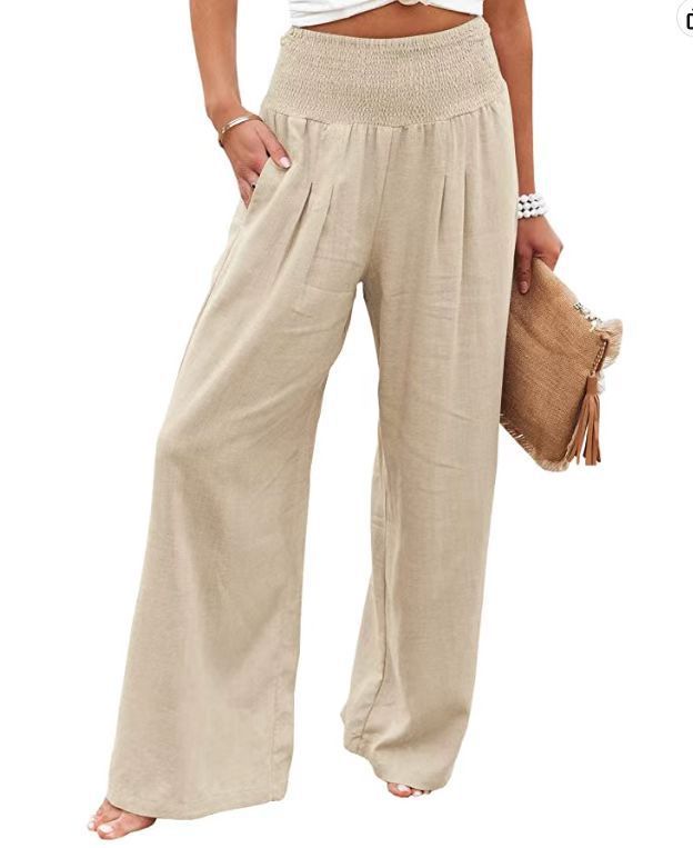 Women's Pants Casual Wide Leg Cotton Linen Loose Trousers