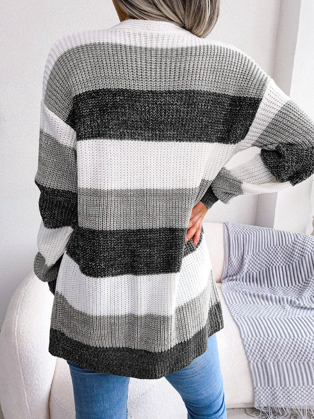 Plaid Sweater Women Casual Lantern Sleeves