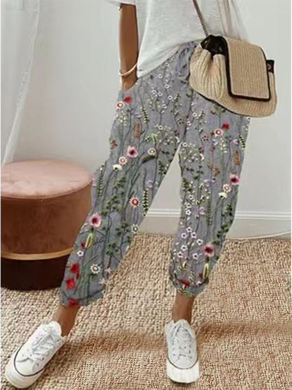 Women's Printed Cotton And Linen Casual Pants