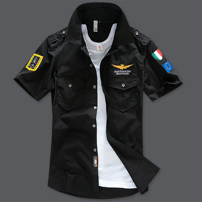 Short sleeve shirt shirt military fan embroidered shirt men's half sleeve